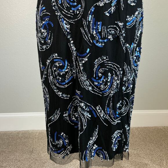 Aidan Mattox Beaded Deep V-Neck Midi Sheath Sparkly Cocktail Dress Black Size 10 - Picture 9 of 13